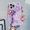 Luxury Cute Transparent Purple Bear Ear Egg Flower Soft Phone Case for iPhone 11 14 Pro Max 12 Pro 13 11 Pro Max 7 8 Plus Clear Cover with Flower Chain Lanyard