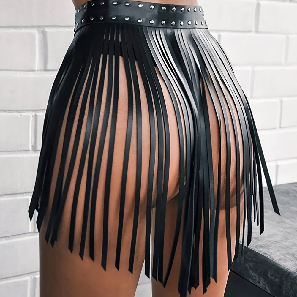 Fashionable Black Leather Fringe Skirt - Perfect for Daily Wear and Parties