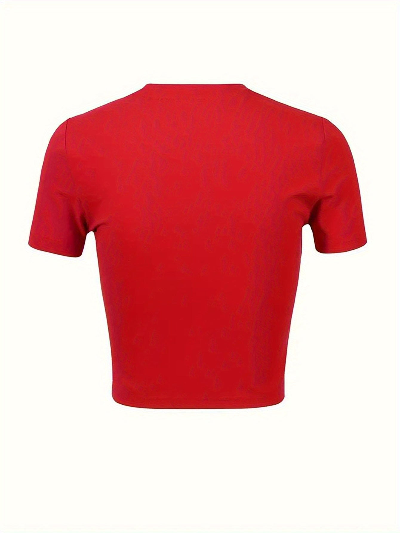 Women's Vibrant Red Bear Graphic Print Crop Top - Soft Polyester Blend Casual Short Sleeve Summer Shirt, Lightweight Fabric, Machine Washable, Casual Attire, Teddy Bear Design, Comfortable Fit