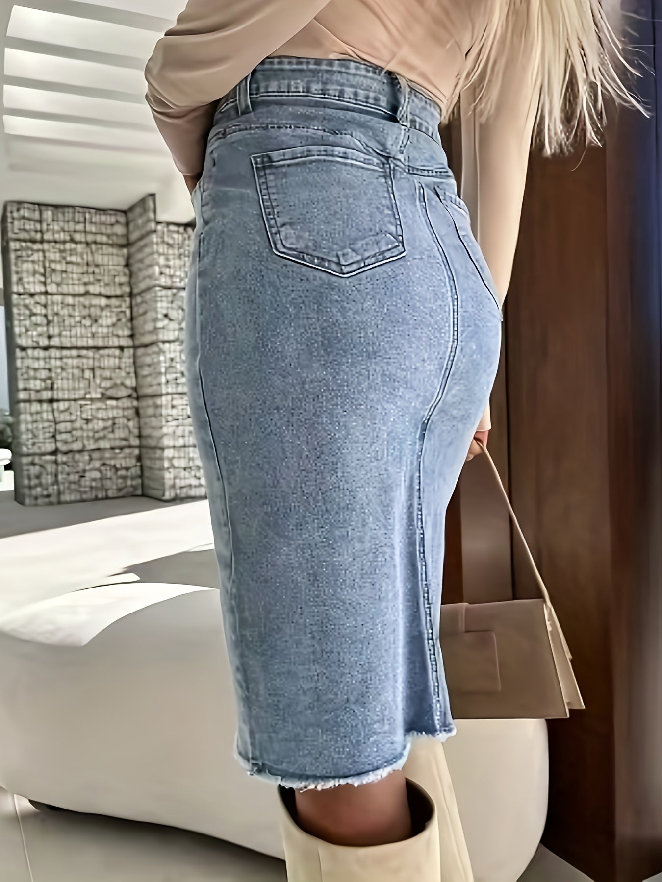 Trendy Sexy Stretch Democratic Slit Denim Skirt Fashion Casual New Casual Everyday Versatile