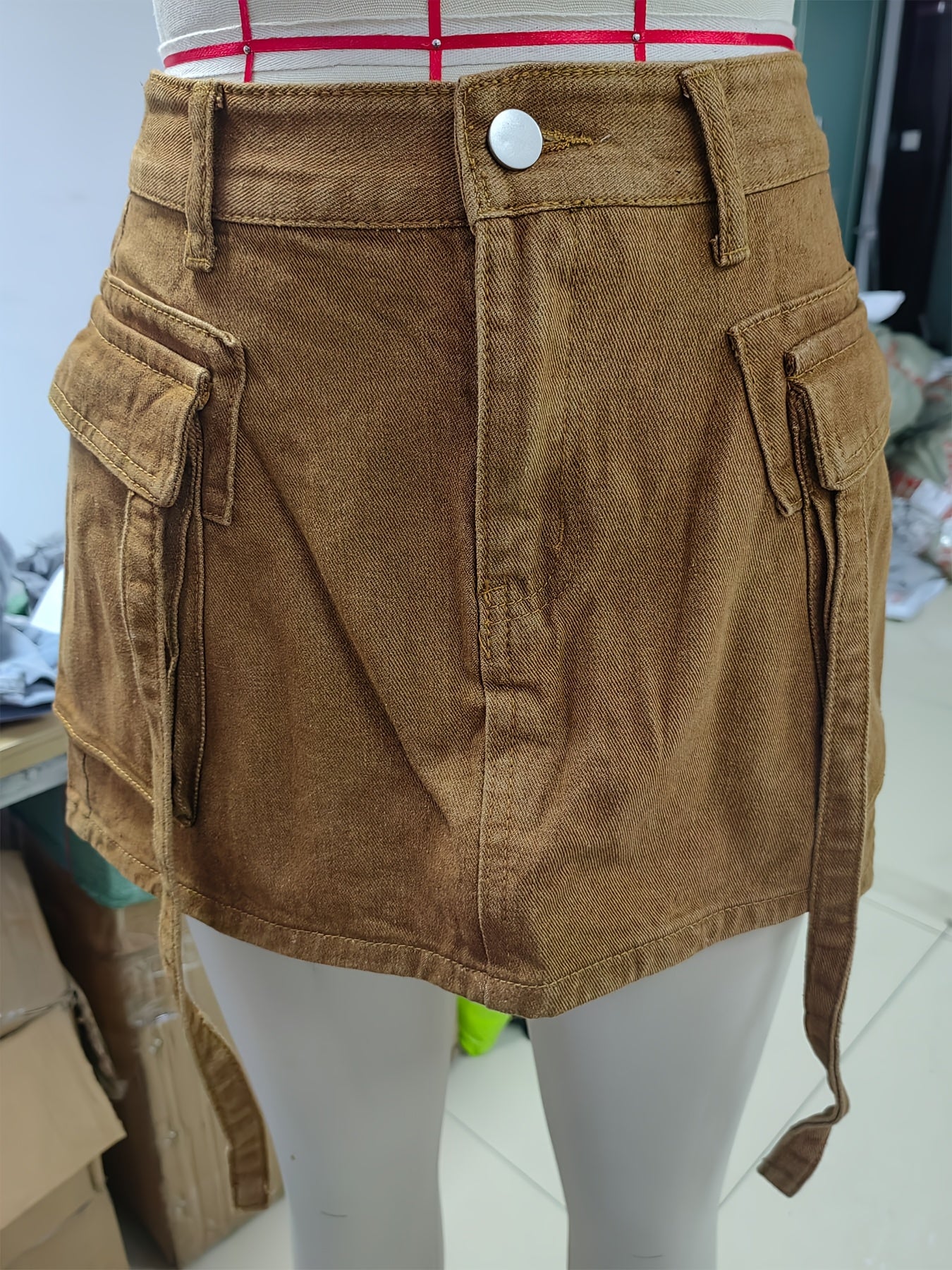 Black Workwear Straight Skirt with Large Pockets