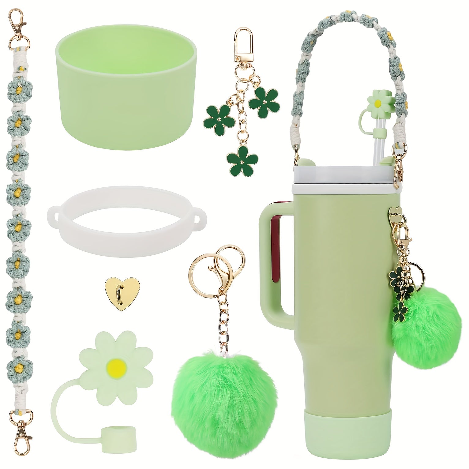 Stanley Cup Accessories Set: Handle Strap, Sleeve, Straw Cover & Charms for 40oz & 30oz Insulated Cups