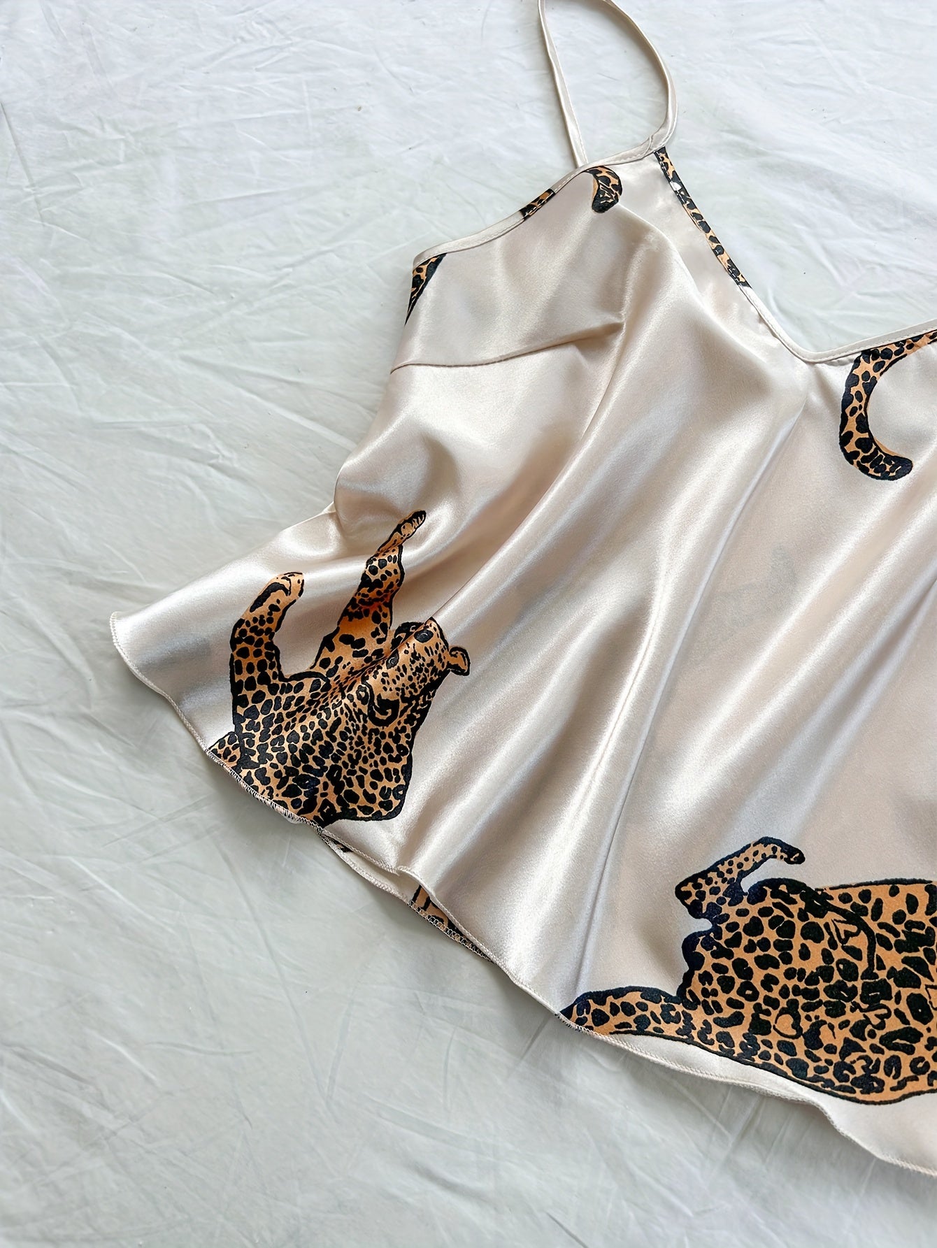 Leopard Print Fashionable Comfort V-Neck Camisole Long Pants Pajama Set 2pcs