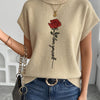 Women's Casual Rose Print Sleeveless Knit Vest - Elegant Beige Sweater with High Neckline and Stretchy Fabric, Perfect for Spring/Summer/Fall
