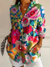Mother's Day Retro Floral Print Simple Shirt, Casual Button Front Long Sleeve Shirt, Women's