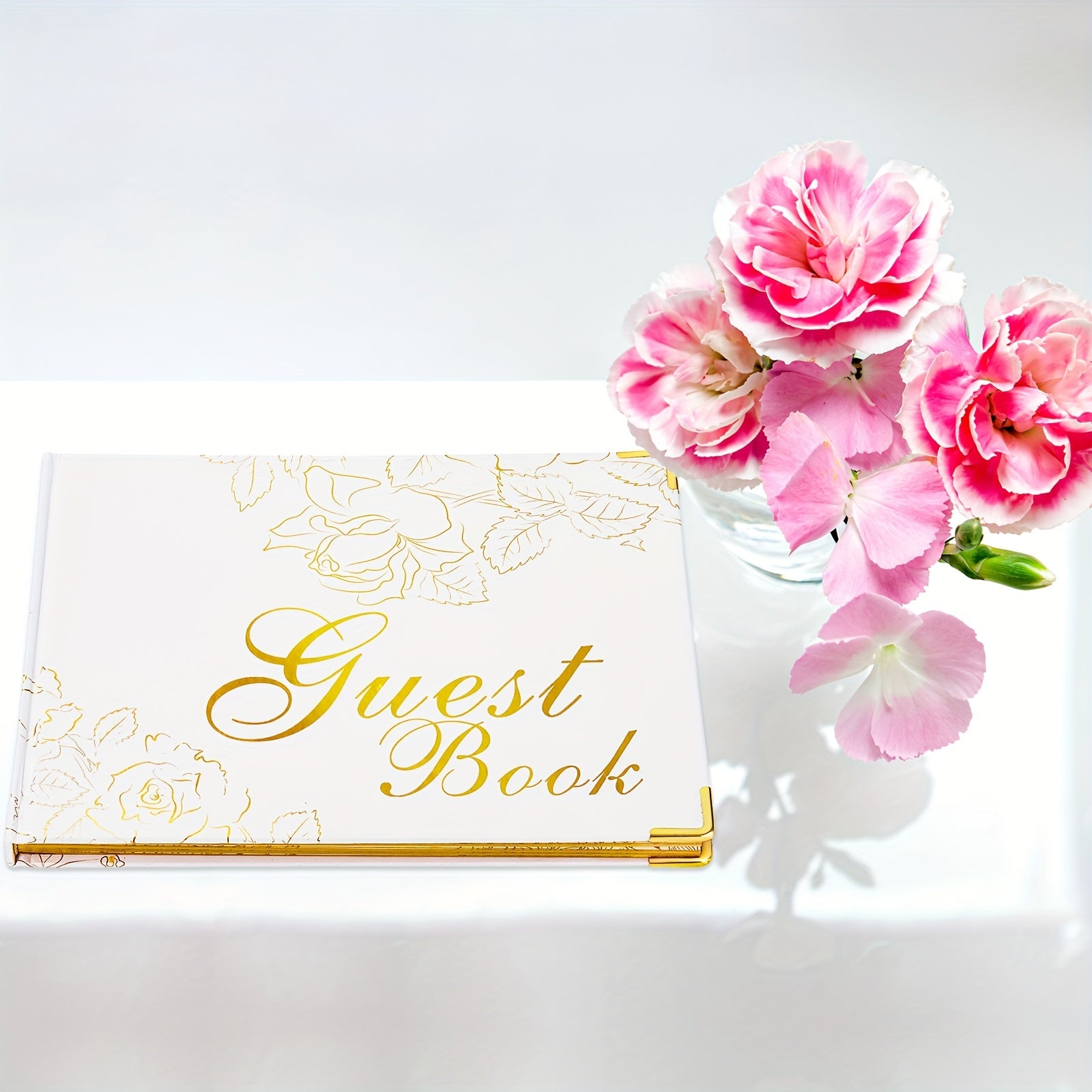 Guest Book 9"x7" Hardcover 120 Page/60 Sheets-Golden Foil Gilded Edgesfor Guests to Sign at a Wedding, Party, Baby or Bridal Shower