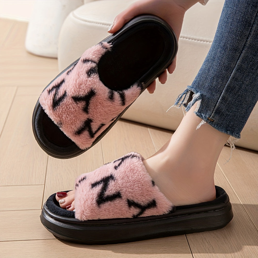 Women'S Casual Letter Print All-Season Slippers, Thick Sole Fabric Upper & Inner, EVA Sole, Lightweight Slip-on Home & Outdoor Slides with Random Letter Pattern