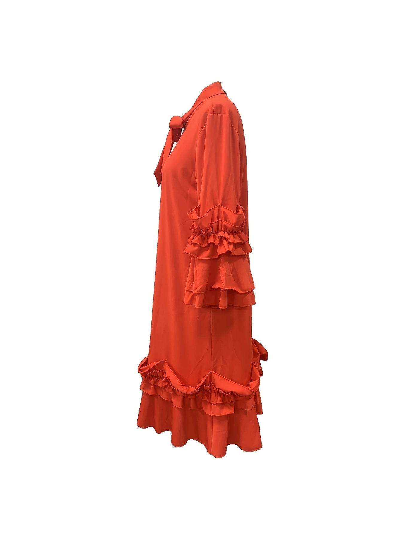 Elegant Ruffled Tie Neck Long Sleeve Dress for Women, Spring/Fall Casual Wear