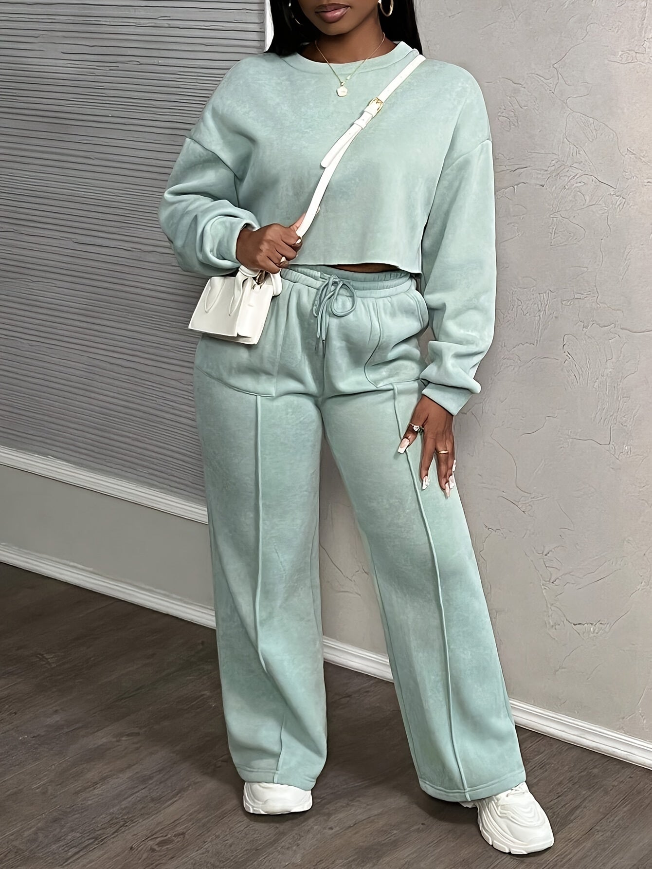 Women's Solid Color Casual Street Style Loose Pocket Drawstring Sports Suit