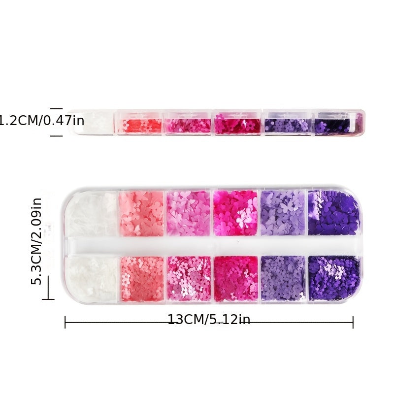 12 Grids Butterfly Flower Nail Art PET Ultra-Thin Pearlescent Sequins DIY Nail Decoration
