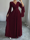 Elegant V-Neck Ruffle Sleeve Maxi Dress - Deep Red, Long Flowing Gown with Puffy Sleeves, Perfect for Parties & Formal Events, Formal Attire|Ruffle Detail|Vneckline