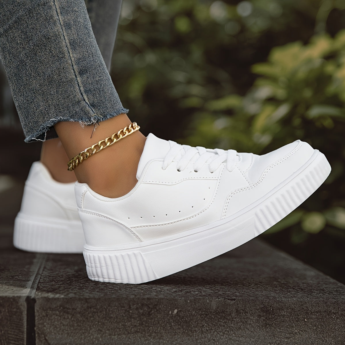 [Faux Flat Sneakers] Durable Anti-Slip Women's Casual Sneakers | Fashion Faux Flat Shoes, Ideal for Leisure, Walking, Running, Jogging - Solid Color, Round Toe, All-Season Low Top with Flexible Fabric Inner & EVA Sole
