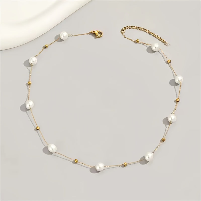 Random Number of Beads Faux Pearl Necklace - Elegant Simple Style Acrylic Jewelry for Daily Wear, Female Gift, Chains with Timeless Beauty and Versatility