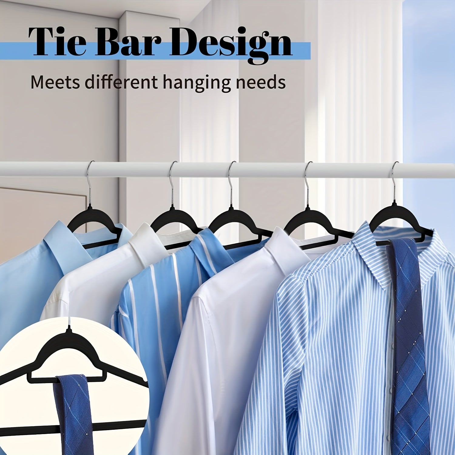 60pcs Black Velvet Hangers with Non-Slip Tie Bar, Premium Slim Felt Clothes Hangers with 360° Swivel Hook for Closet Organization, Elegant and Durable Storage Solution for Coats, Sweaters & Suits, Accessory Hangers | Stylish
