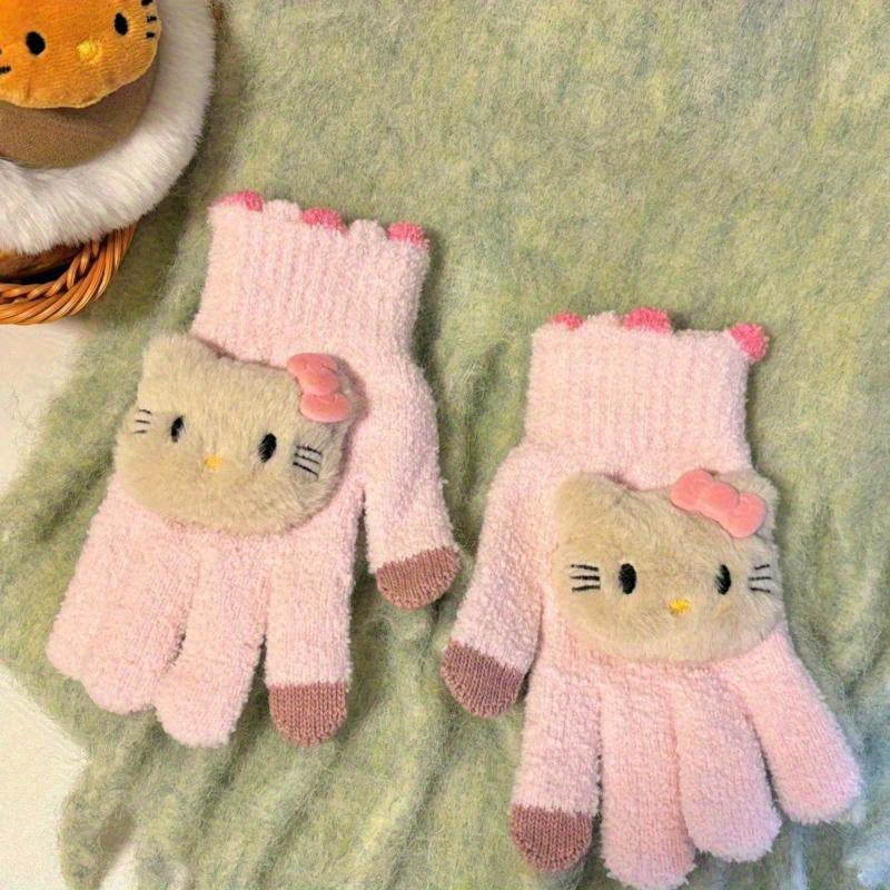 1 Pair Sanrio for hello kitty Y2K Cycling Warm Gloves, Touchscreen Compatible, Women'S Autumn/Winter Aesthetic Mittens, Fashion Accessory Gift Idea, Outdoor Sports Gloves|Sanrio Characters Gloves|Cozy Knit Texture