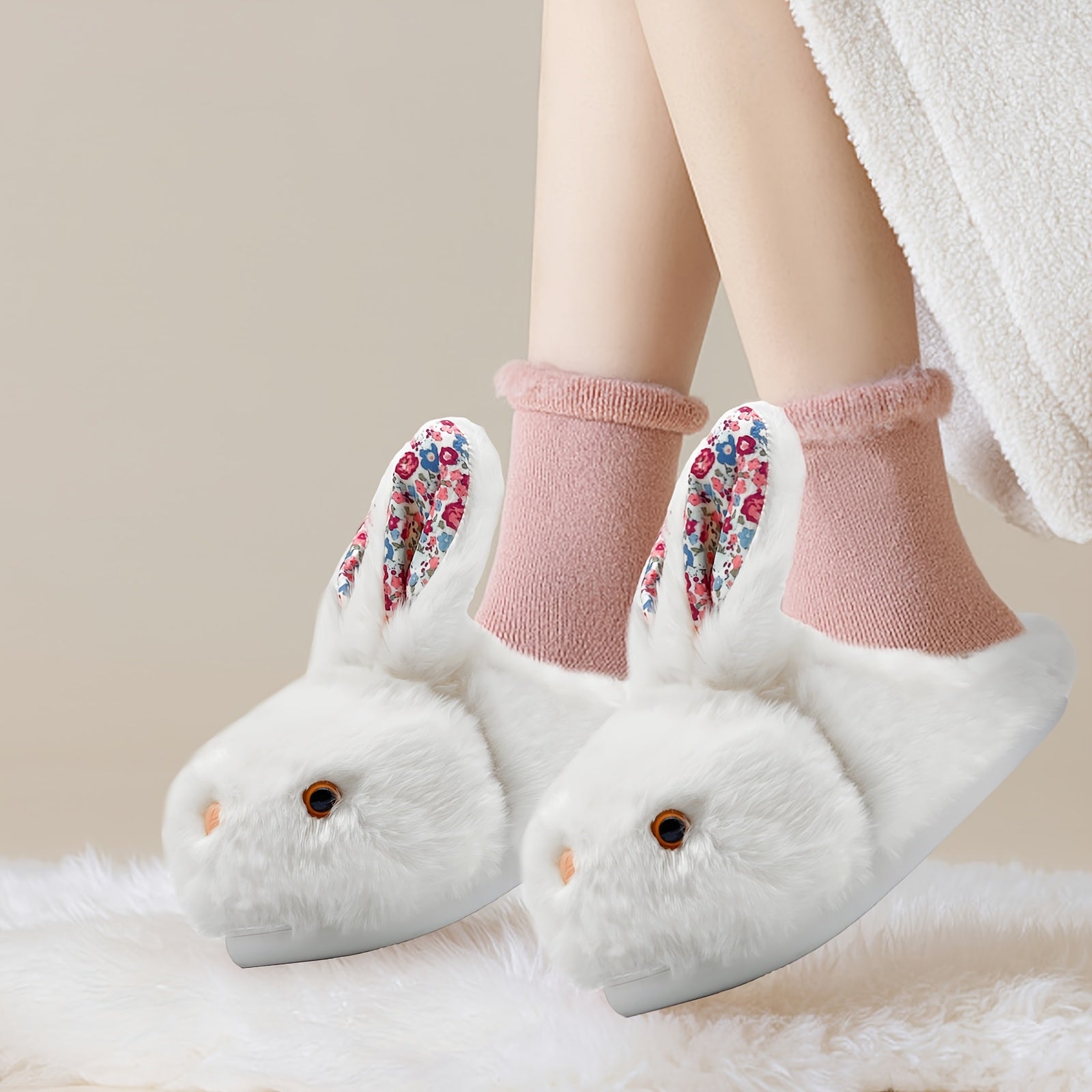 Women'S Cute Bunny Animals Slippers Interesting Comfortable Furry Slippers Soft Plush Winter Season Keep Warm Rabbit Home Bedroom Shoes, Valentine'S Day Gifts