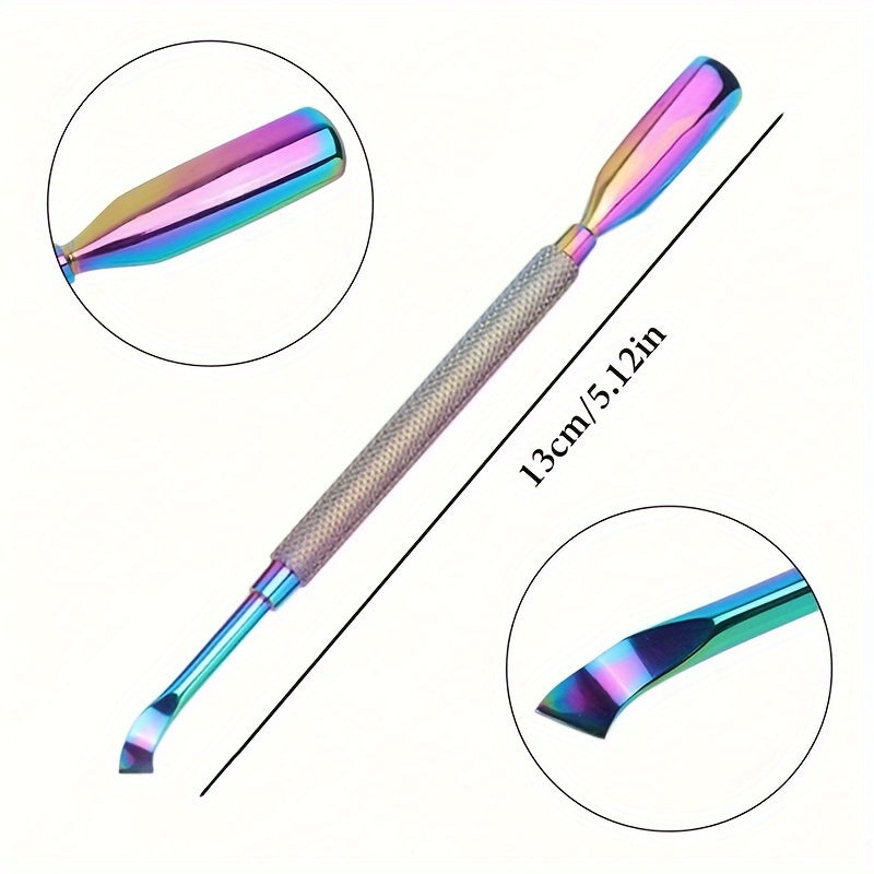 4pcs Iridescent Stainless Steel Nail Care Kit - Rainbow Manicure & Pedicure Set with Cuticle Pusher, Tweezers, Edge Cutter, and Dead Skin Remover Scissors, Nail Tech Supplies