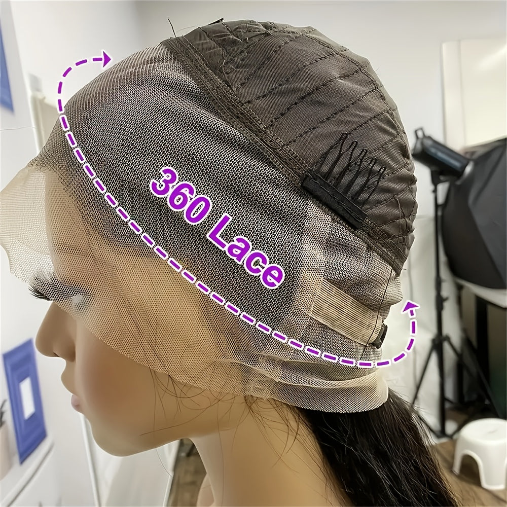 180% Density 360 Wig Human Hair Full Lace Straight Frontal Wig with HD Lace and Natural Color