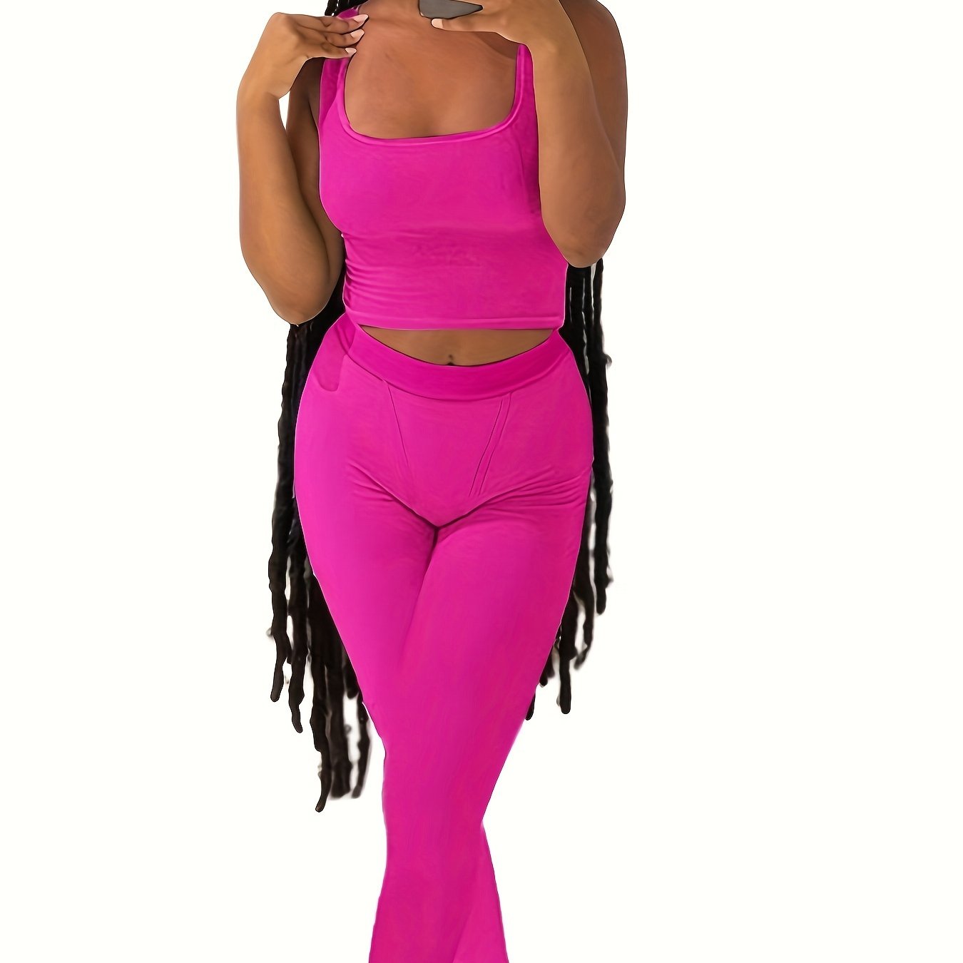 2pcs Solid Color Workout Sets, Sports Tank Top Bra & High Waist Hip Lift Running Leggings, Women'S Activewear