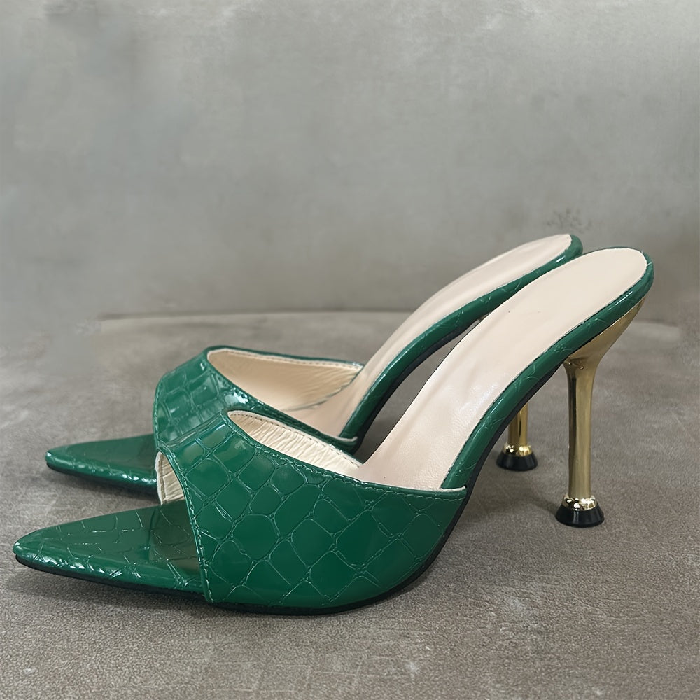 Women's Crocodile Pattern Thin High Heels - Pointy Peep Toe Slip On Stiletto Sandals - Fashionable, Comfortable - For Parties & Banquets - Perfect Gift for Women