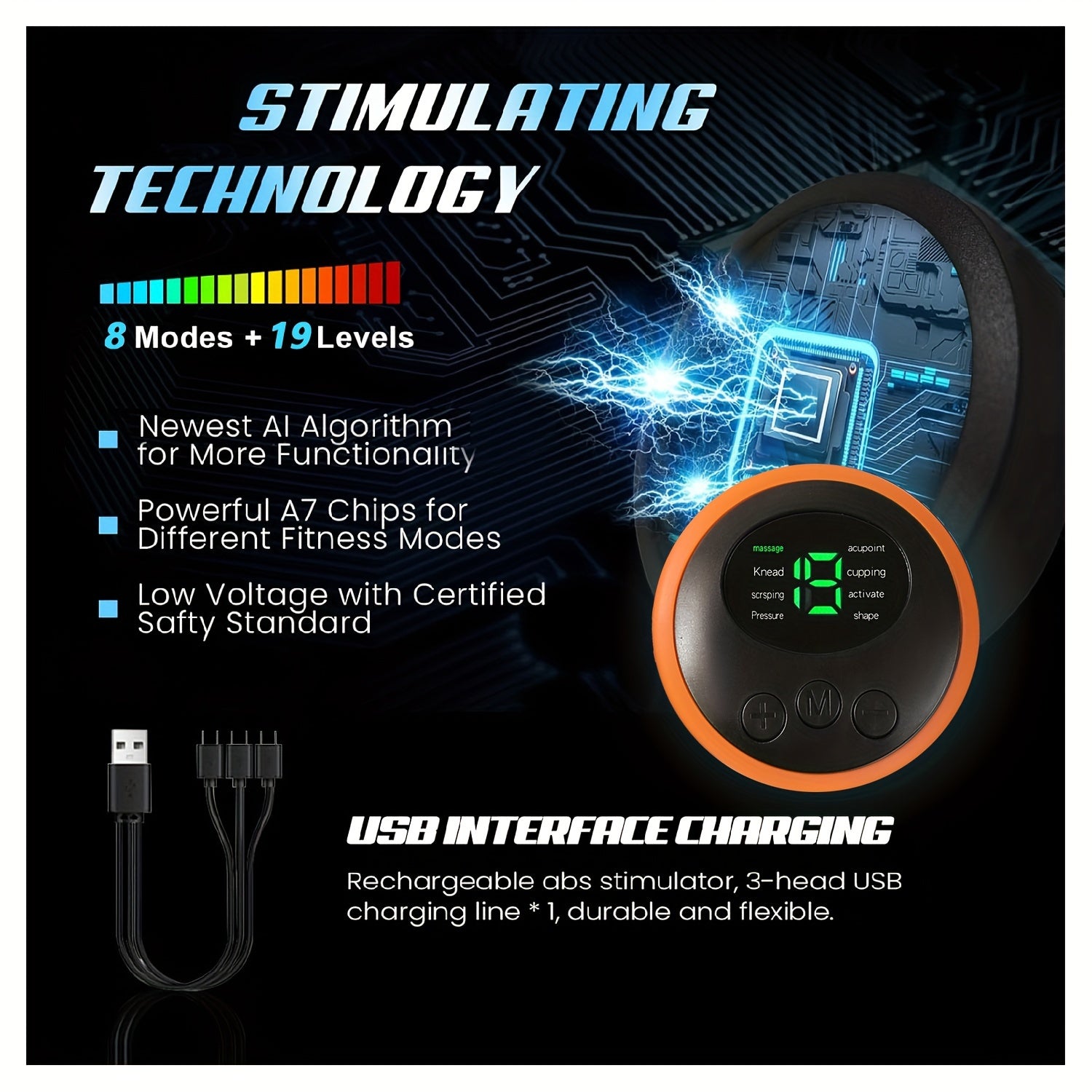 EMS Muscle Stimulator, Trainer Patches, Fitness Exerciser For Arms/Legs Fitness Training, 8 Modes And 19 Intensities