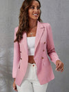 Elegant H-Shape Double-Breasted Blazer with Long Sleeves - Solid Color Polyester Woven Jacket, Regular Fit, Non-Waterproof, No Belt, Spring/Fall Collection