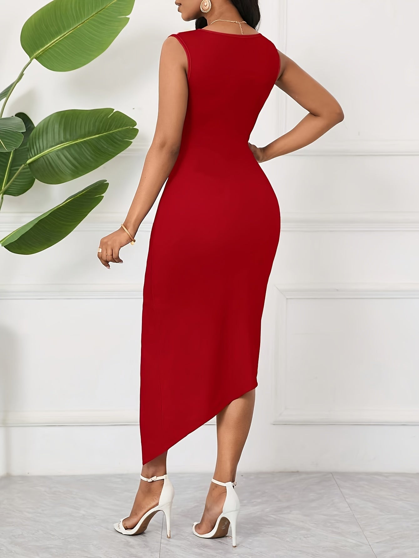 Elegant Purple Floral Bodycon Dress for Women - Sleeveless, High-Slit, Spring/Summer Fashion, White Clutch Not Included, Adult, Elegant Attire|Floral Print Dress|Sleek Fit