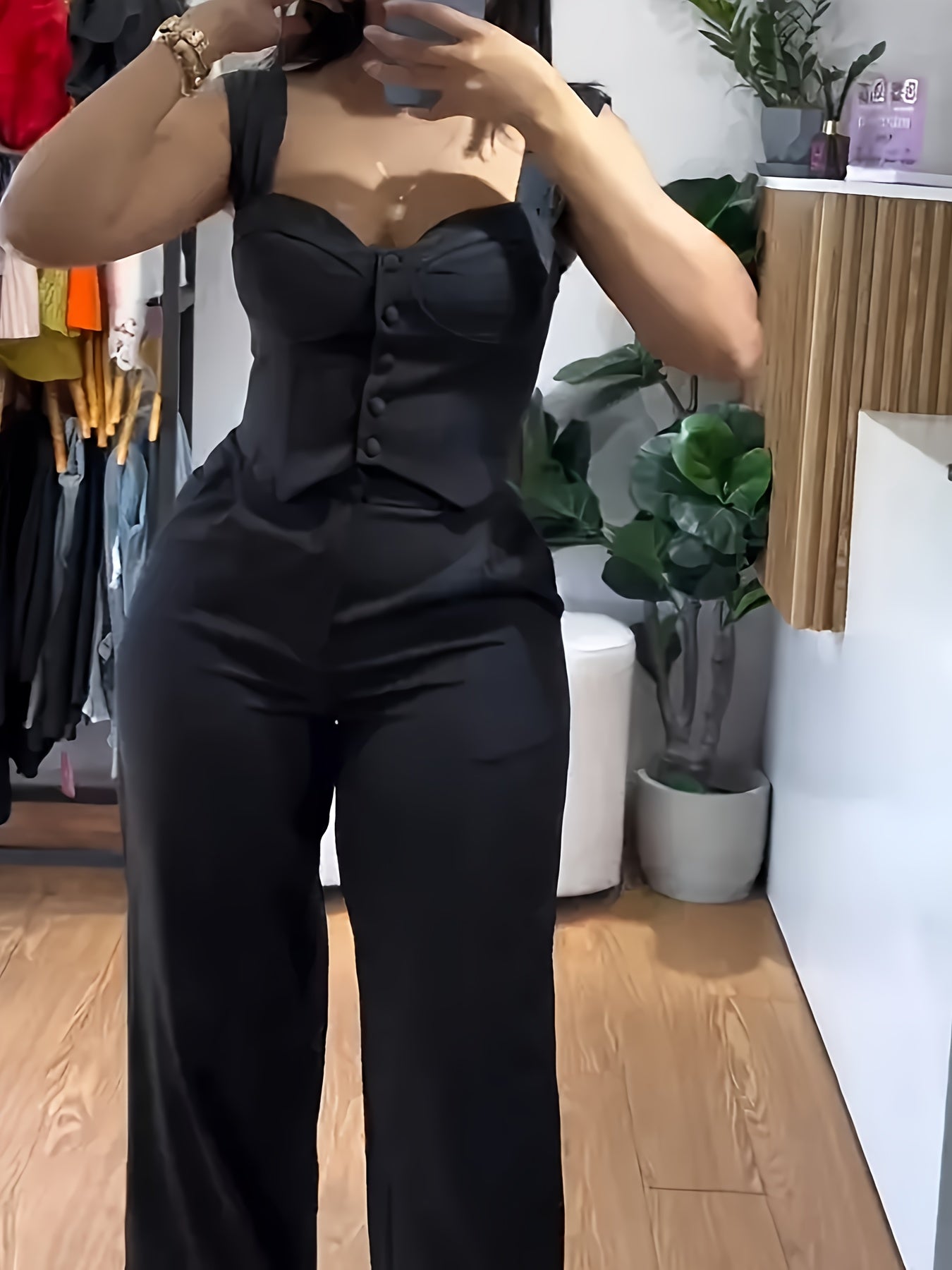 Casual Wide-Leg Long Pants Set for Women with a Tailored Vest.
