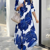 Abstract Print Button Front Shirt Dress, Elegant 3/4 Sleeve Maxi Dress For Spring & Fall, Women's Clothing