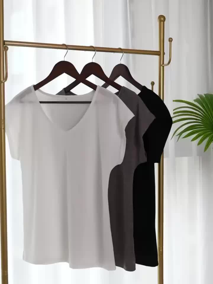 [Versatile | Cute] 3pcs Women's Lightweight Casual V-Neck Short Sleeve T-Shirts | Polyester Blend, Solid Colors | Perfect for Spring & Summer Outfits