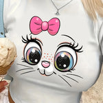Cartoon Rabbit Graphic Print Cropped Top T-Shirt - Y2K Round Neck Fitted Cropped T-Shirt Made of a Polyester And Spandex Blend (95% Polyester, 5% Spandex) for Spring And Summer.