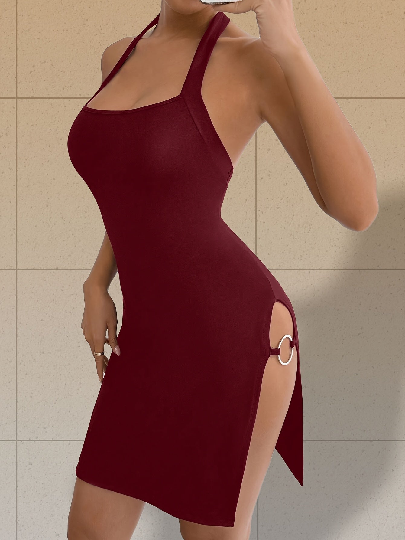 Women'S Fashion Solid Color Halter Bodycon Sexy Dress, Mini Short Dress for Valentine'S Day Date, Spring And Summer Dress [Peach Pink Direction]