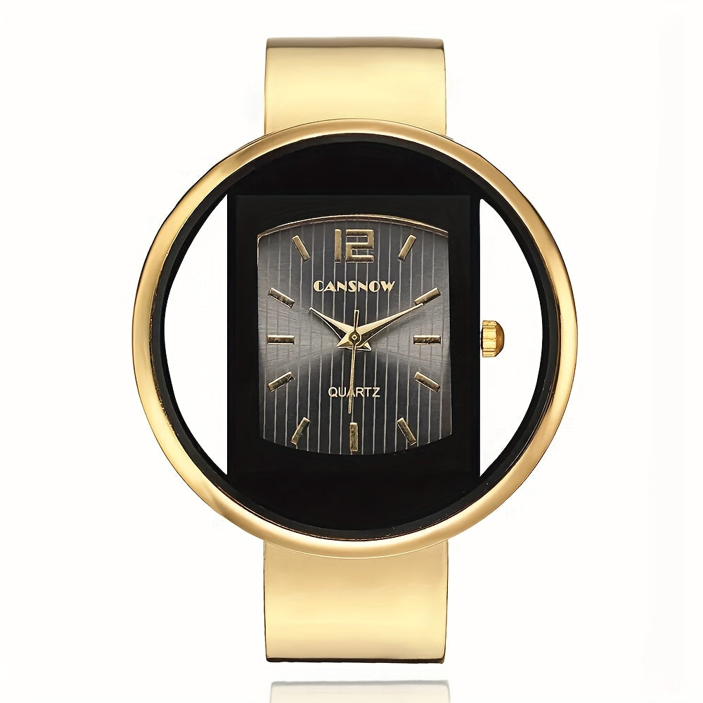 Luxury Women'S Hollow Dial Quartz Wrist Watch, Round Analog Display, Alloy Case & Strap, with Button Battery for Fashion Accessory