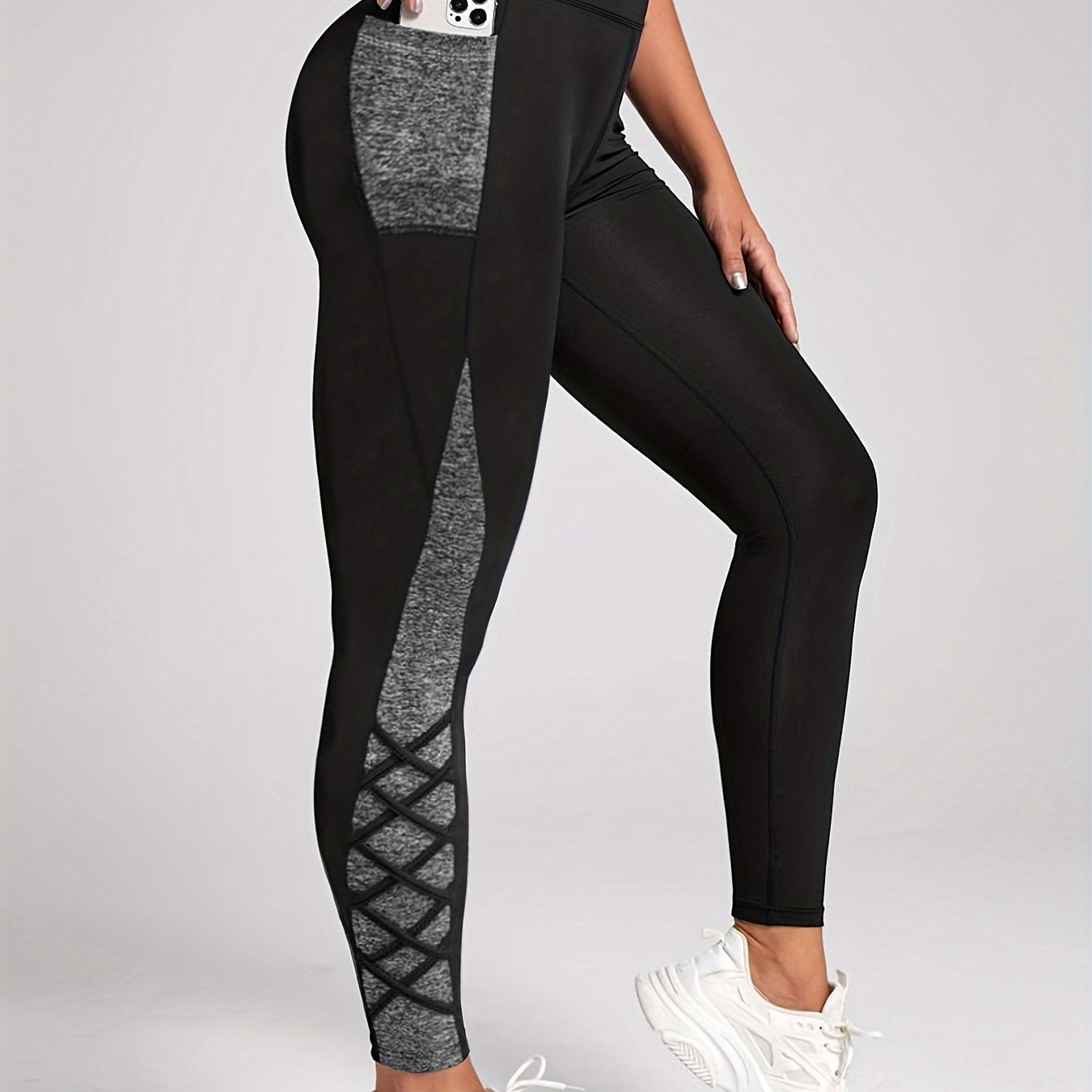 Casual Women's Pocket Contrast Color Stitching Cross Strap Comfortable Elastic Waist All-match Skinny Yoga Leggings