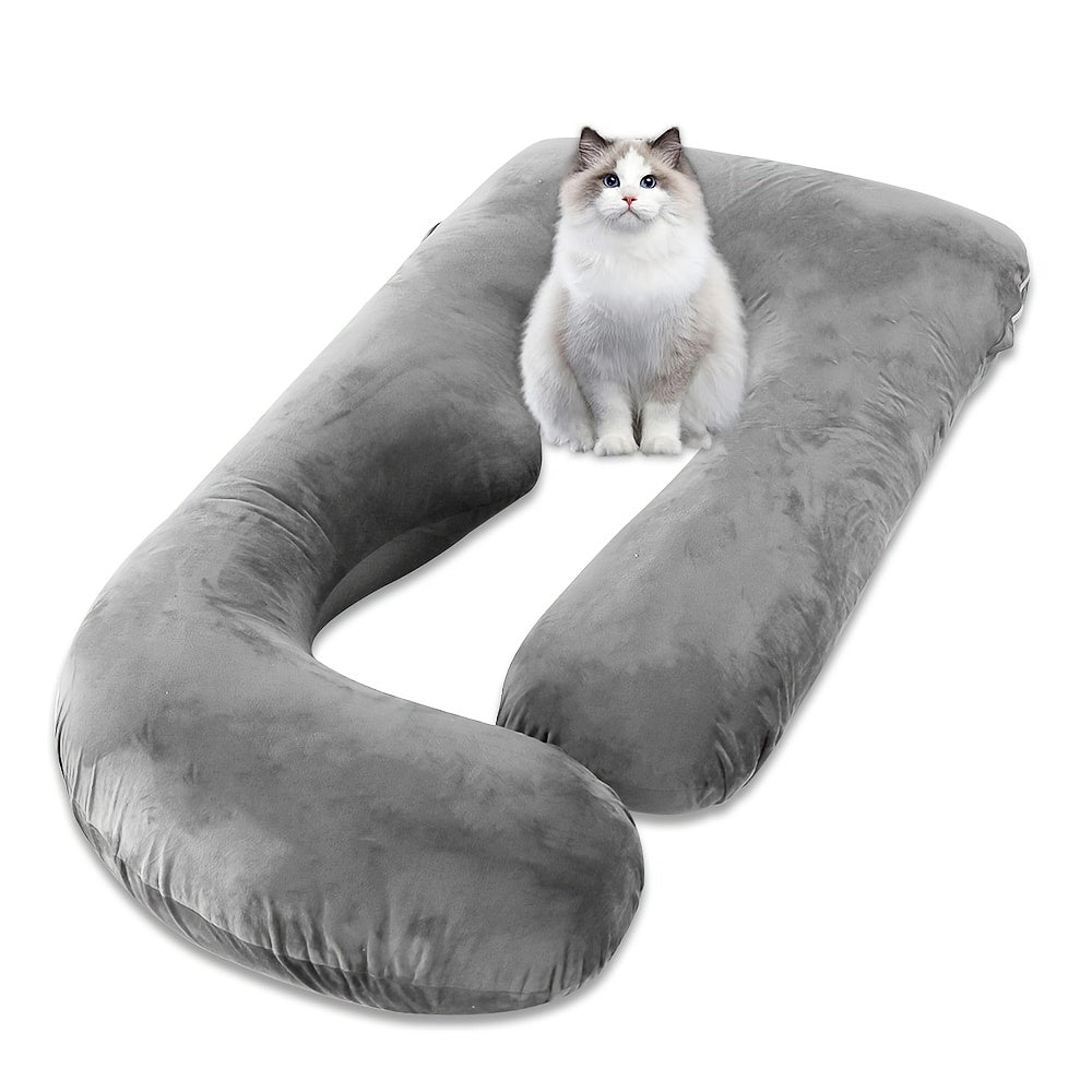 62 Inch J-Shaped Body Pillow with Removable Velvet Cover - Machine Washable Medium-Soft Support Pillow for Full-Body Comfort, White Home & Bedroom Essential, Pillows for Sleeping