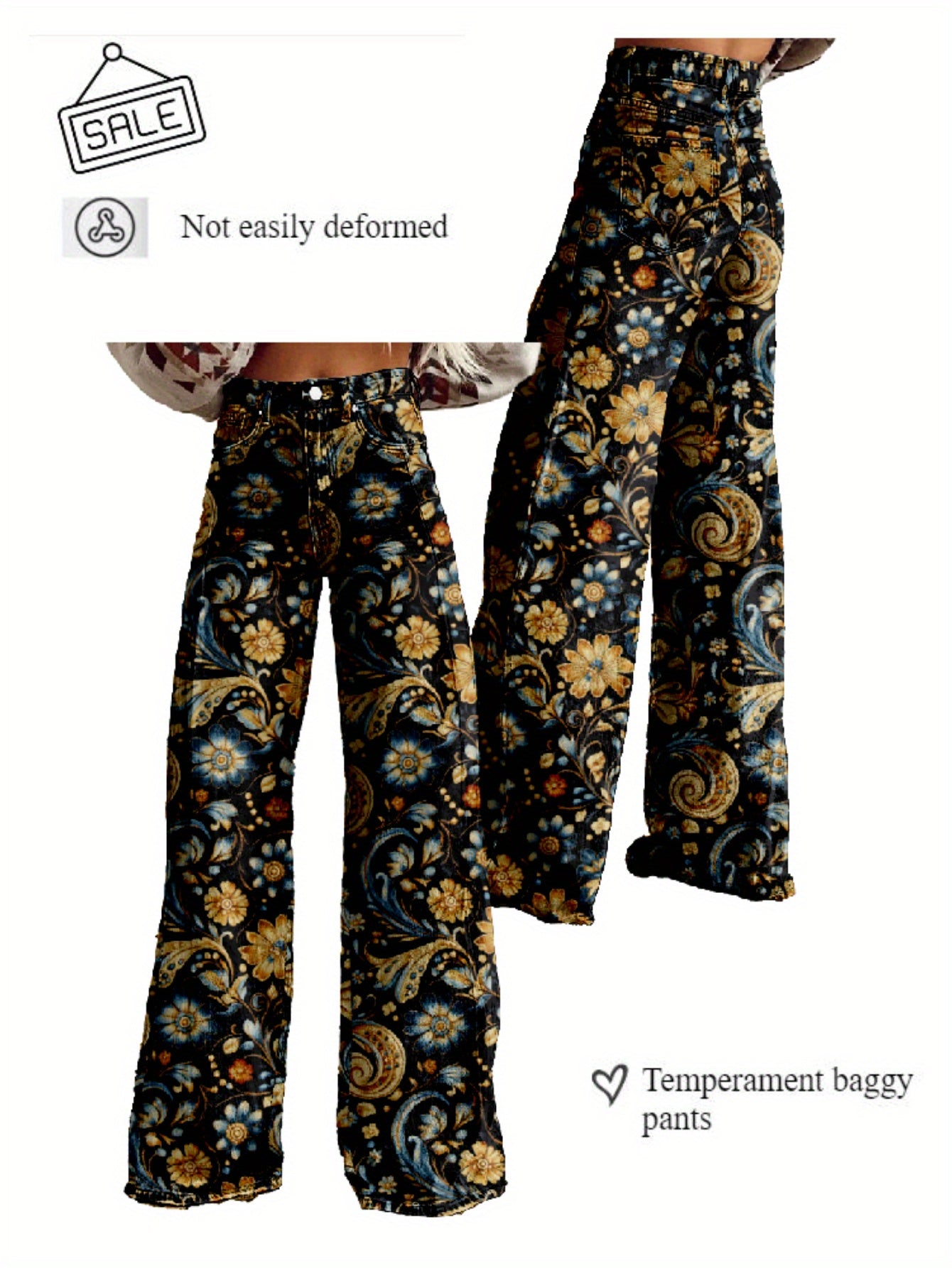 3D Printed Imitation Jeans Wide Leg Versatile Flared High Waisted Women'S Baggy Pants Abstract Geometry Element A Line Hanging Feel Casual Comfortable Loose Floor Length Pants Spring Autumn Polyester Y2K