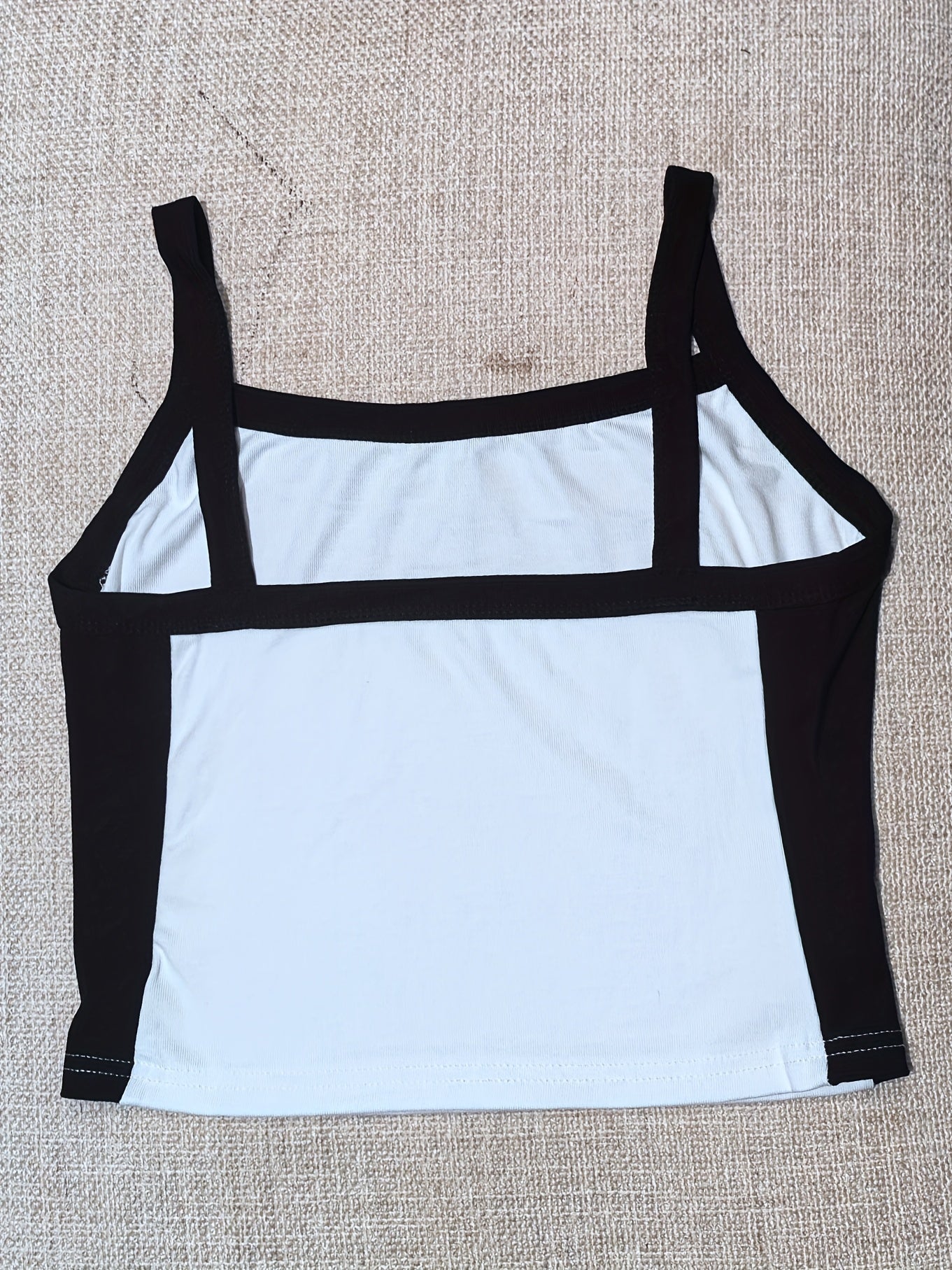 Women'S High-Stretch Ribbed Contrast Color Cami Top - Sexy Sleeveless V-Neck with Strappy Design, Brown & White Two-Tone, Perfect for Summer Outfits, Beachwear Essential | Vneck Design | Knitted Textur