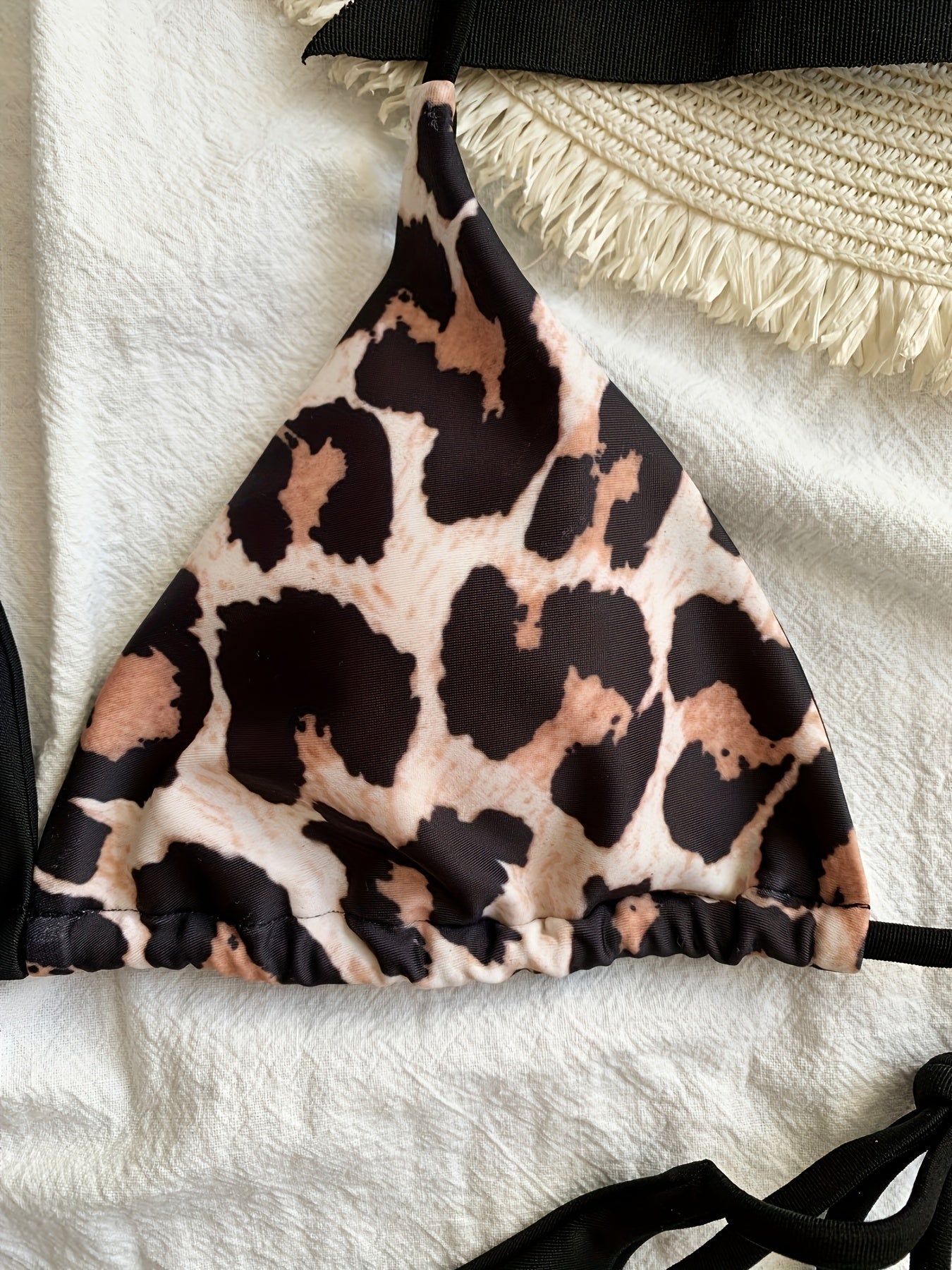 Women's fashion swimsuit triangle bikini Bikini three points sexy binding bikini leopard print color contrast hot beach vacation photo swimsuit