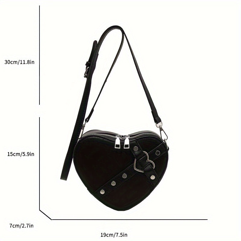 Valentine's Day Romantic Theme Ladies Fashion Heart-shaped Diagonal Shoulder Bag PU Zipper Solid Color Locomotive Bag Single Shoulder Irregular Bag