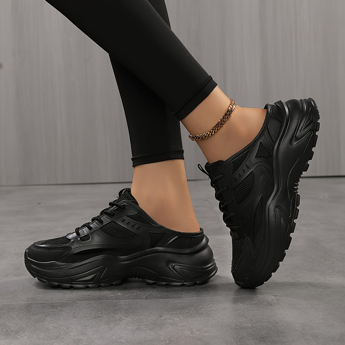 Women's Breathable Mesh Mule Sneakers, Casual Lace Up Outdoor Shoes, Women's Comfortable Shoes