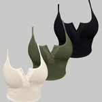 3pcs Set Women'S Knit Polyester Tank Tops with Button Detail, Casual Solid Color Slingback Camisoles, 95% Polyester 5% Elastane, All-Season Spaghetti Strap Tops