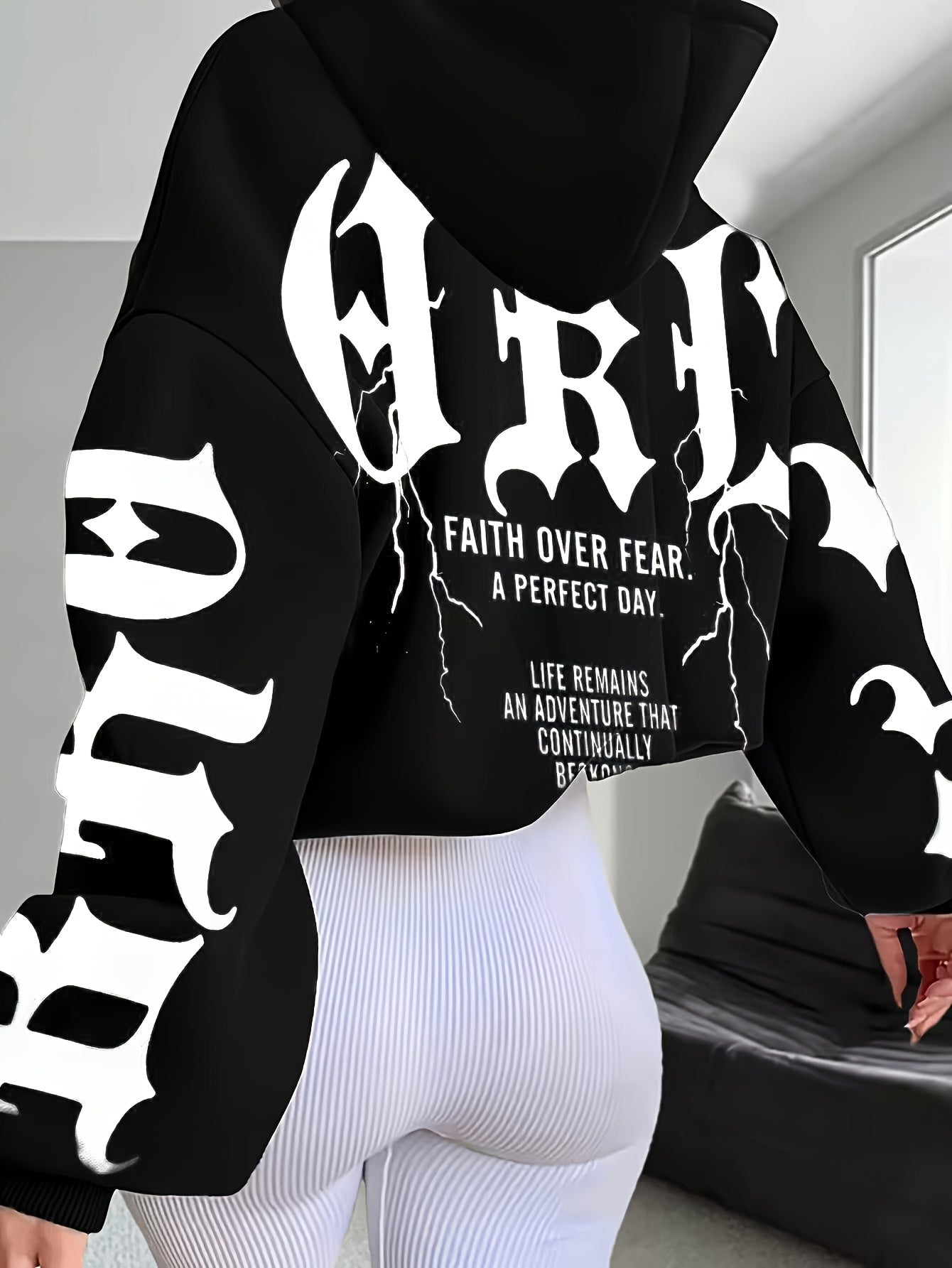 New Arrival: Casual Hooded Alphabet Printed Women'S Sweatshirt - Polyester, Fall/Winter, Knit Fabric, 250g/m²
