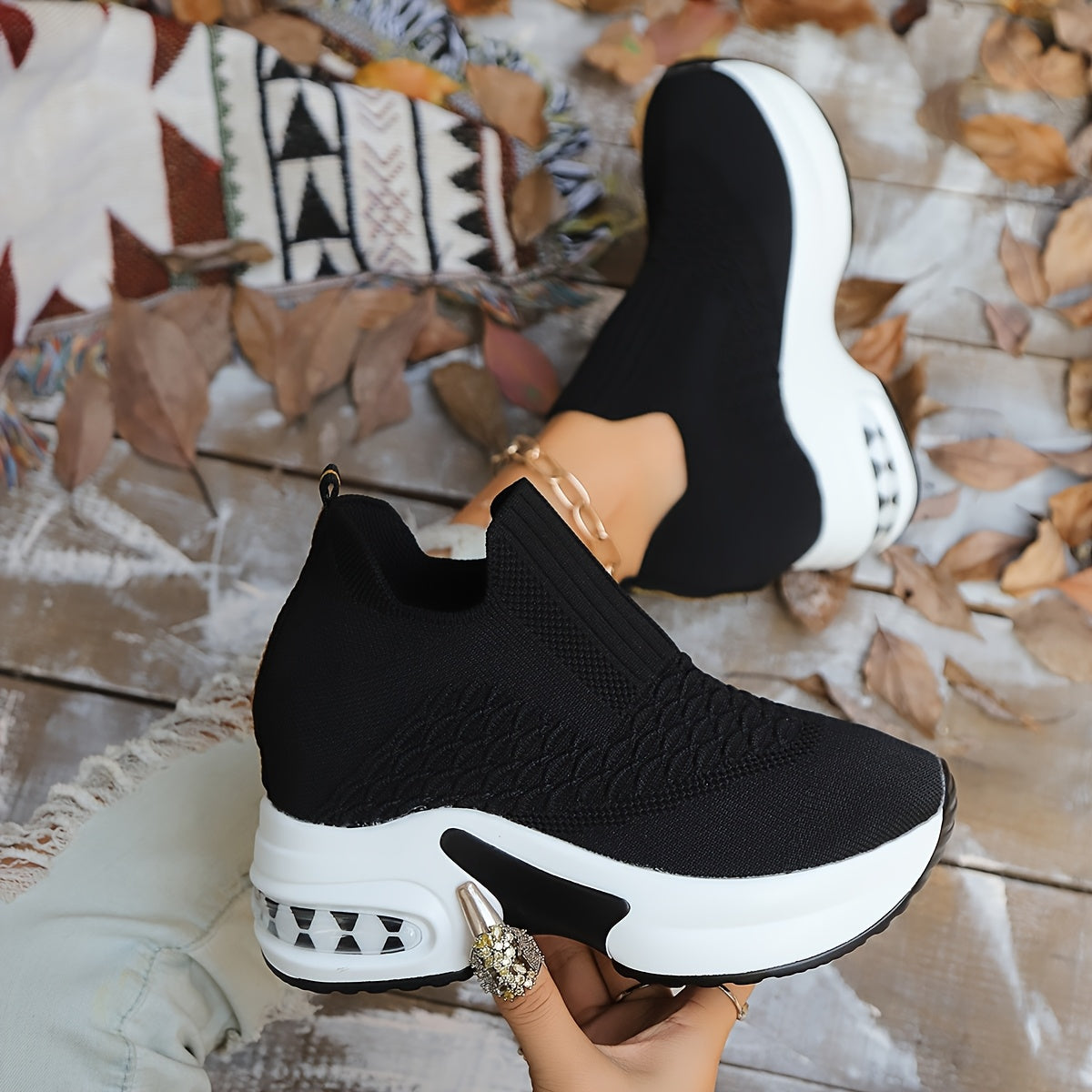 Women'S Black Slip-On Sneakers with White Midsole - Soft Sole, Non-Slip, Breathable Mesh Upper, Low Top, Casual Athletic Shoes for Spring and Fall, Casual Athletic Shoes|Slipon Sneakers|Breathable Upper, Sneakers