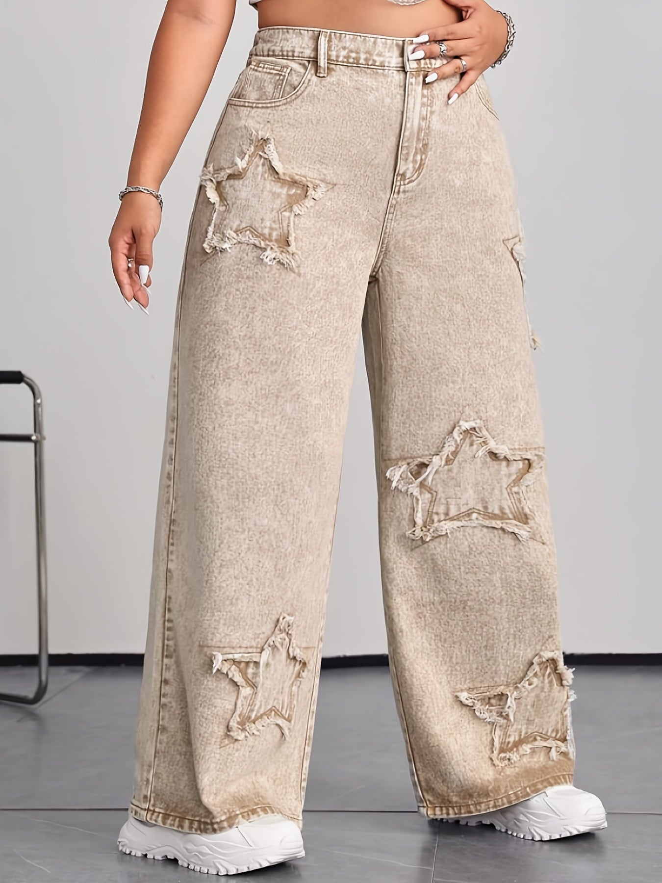 Women'S Straight Ankle Jeans, High Waisted Wide Leg Denim Pants For Women, Stretchy Ladies Pull-On Bottom Jeans, Ripped Comfort Loose Fit