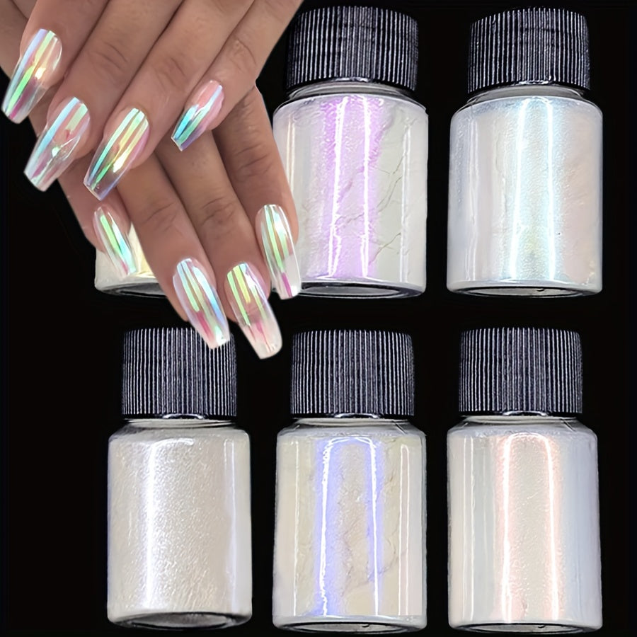 3pcs White Pearl Nail Glitter Powder - Aurora Dust & Moonlight Mirror Effect Pigment for Stunning Nail Art