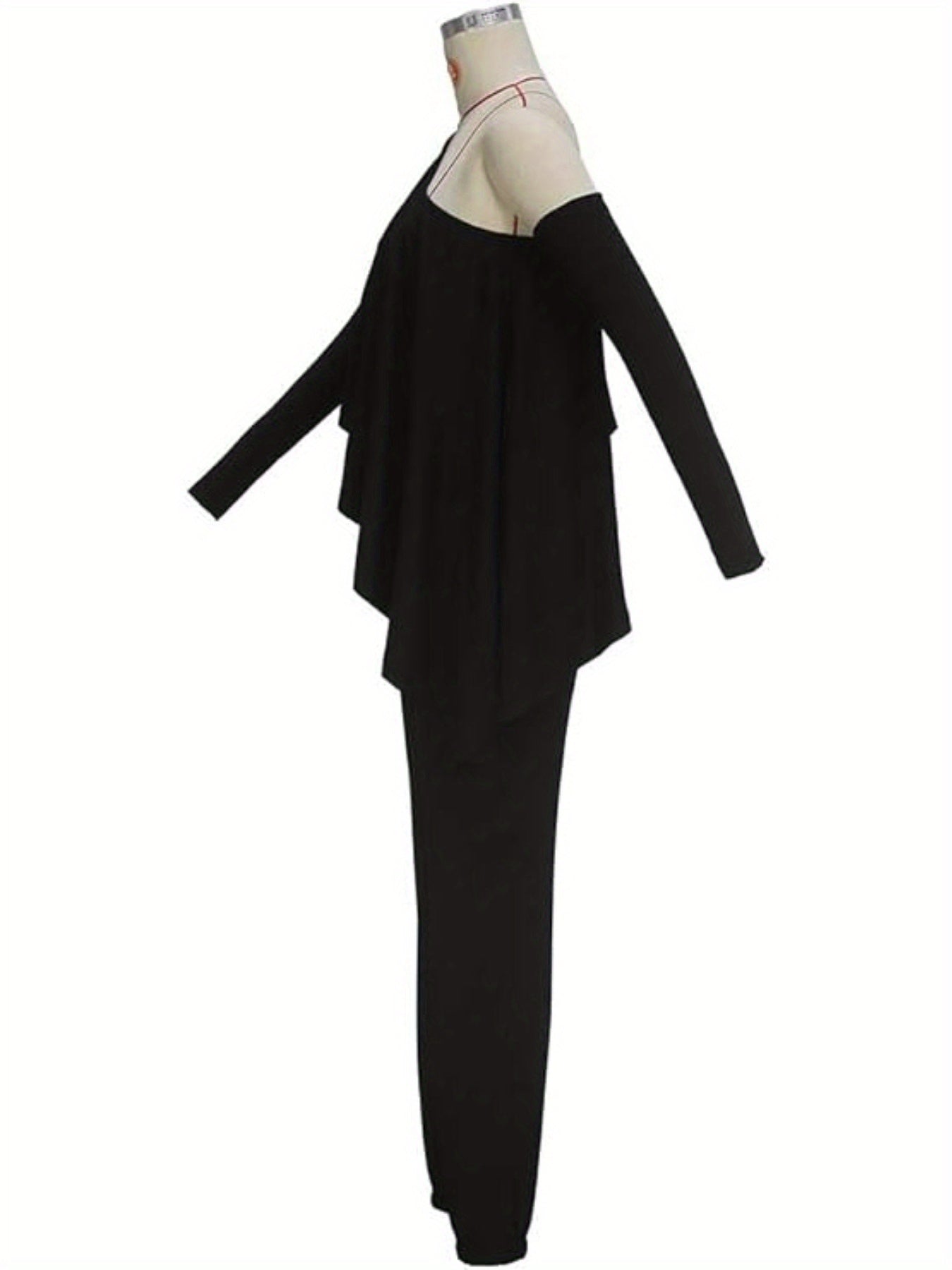 2pcs Sets for Women - Off-Shoulder Pullover & Wide-Leg Pants Outfit, Black Solid Color, Machine Washable All-Season Casual Elegant Outfits for Office, Lunch & Evening Events