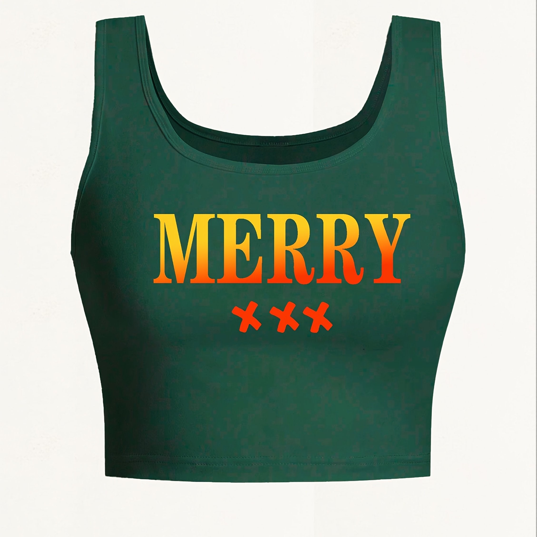 Women's Sexy Deep Scoop Neck Seamless Cropped Tank Top - Soft Stretch Letter Print Yoga Top for Spring Summer Fall, Breathable Casual Wear & Gym Workout Shirt, Curvy Plus Tank Tops, Seasonal Fashion, Offshoulder Fashion, Smoo