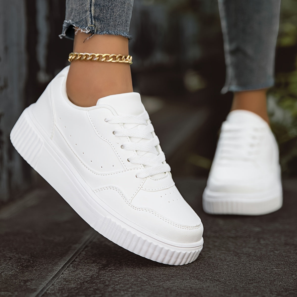 [Faux Flat Sneakers] Durable Anti-Slip Women's Casual Sneakers | Fashion Faux Flat Shoes, Ideal for Leisure, Walking, Running, Jogging - Solid Color, Round Toe, All-Season Low Top with Flexible Fabric Inner & EVA Sole