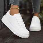 [Faux Flat Sneakers] Durable Anti-Slip Women's Casual Sneakers | Fashion Faux Flat Shoes, Ideal for Leisure, Walking, Running, Jogging - Solid Color, Round Toe, All-Season Low Top with Flexible Fabric Inner & EVA Sole