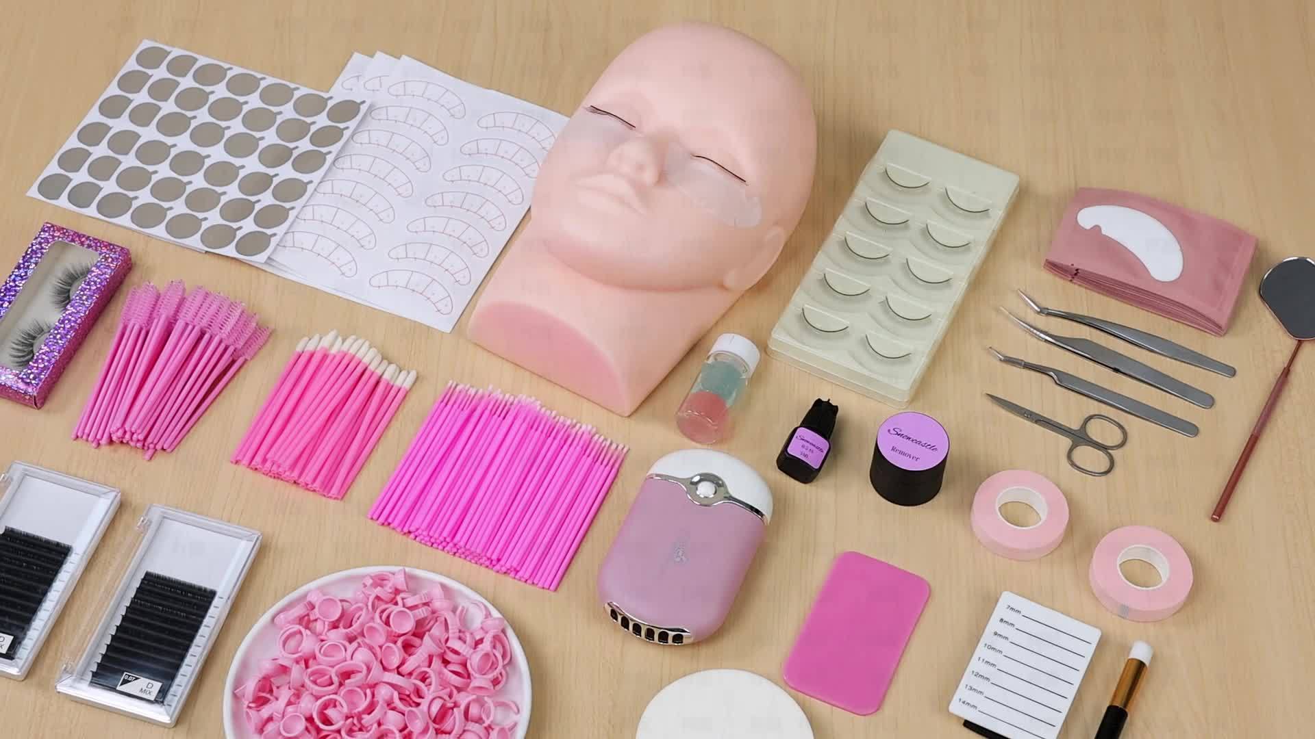 Beauty 246pcs/set Eyelash Extension Training Tool Kit With Silicone Practice Model Head, Eye Pads, Tweezers, Glue Ring, Eyelash Brushes, Individual Lashes Glue, Micro, Brushes, Grafting Eyelash Extension Set